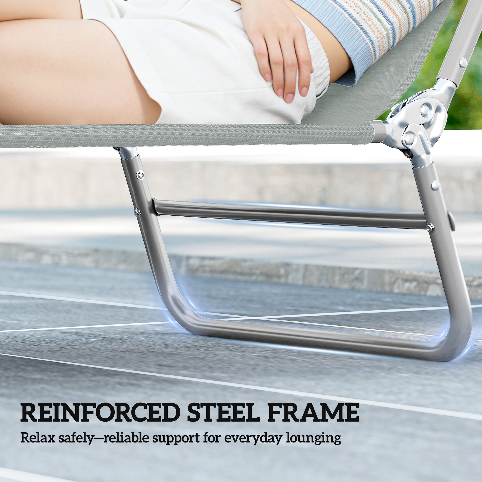 Outsunny Set of Two Steel Frame Sun Loungers, with Reclining Backs - Light Grey