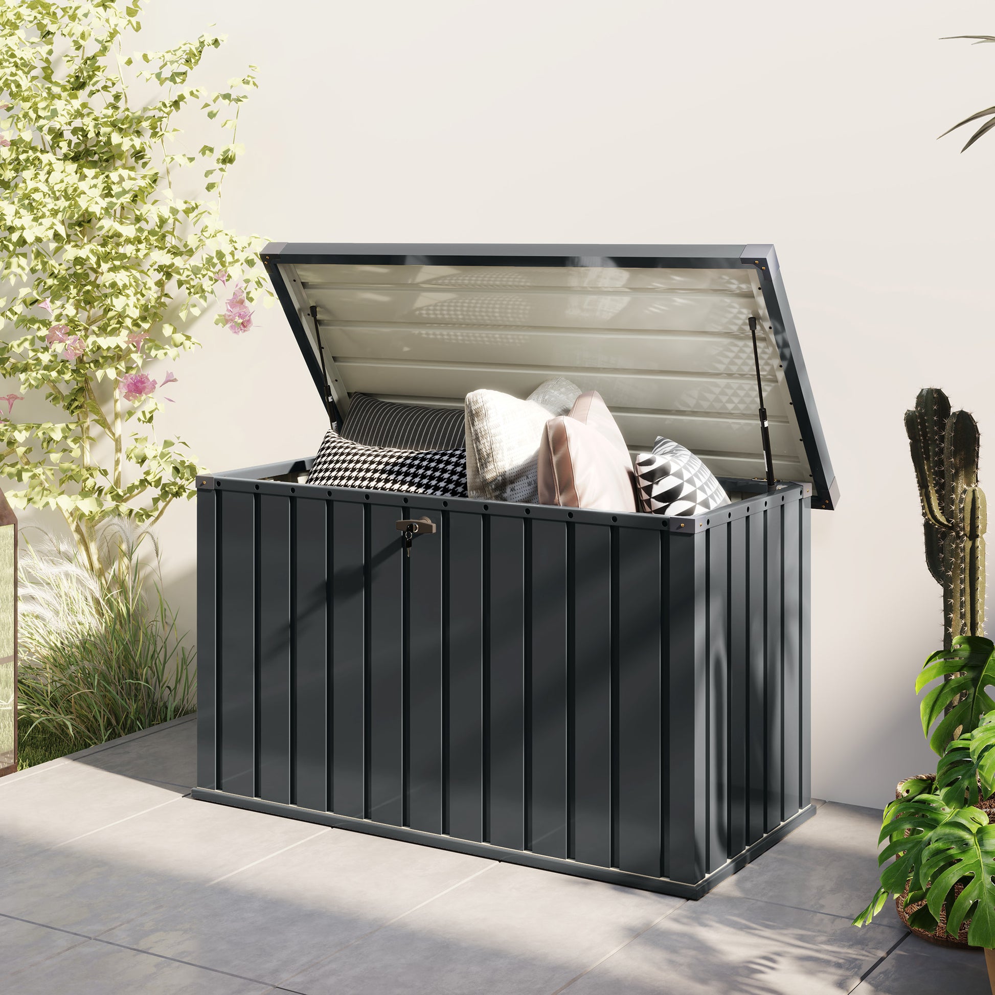 Outsunny - 400L Galvanised Steel Garden Storage Box, Dark Grey