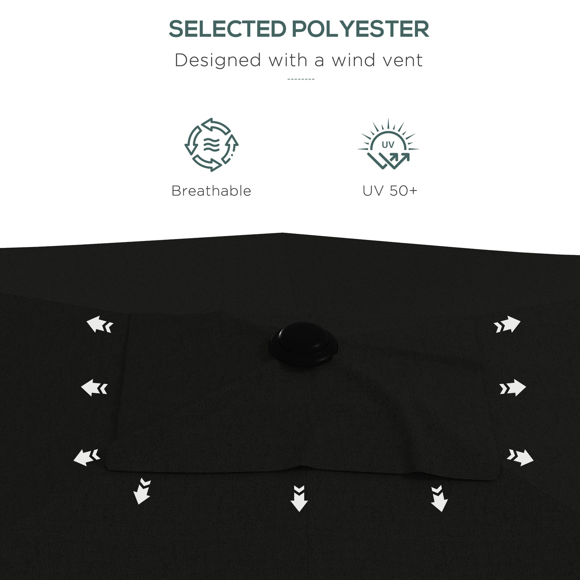 Outsunny 3 x 2 m Garden Parasol Umbrella with Aluminium Pole, UPF 50+ Rectangular Outdoor Table Parasol Sun Shade with Crank & Push Button Tilt, Metal Ribs, Black