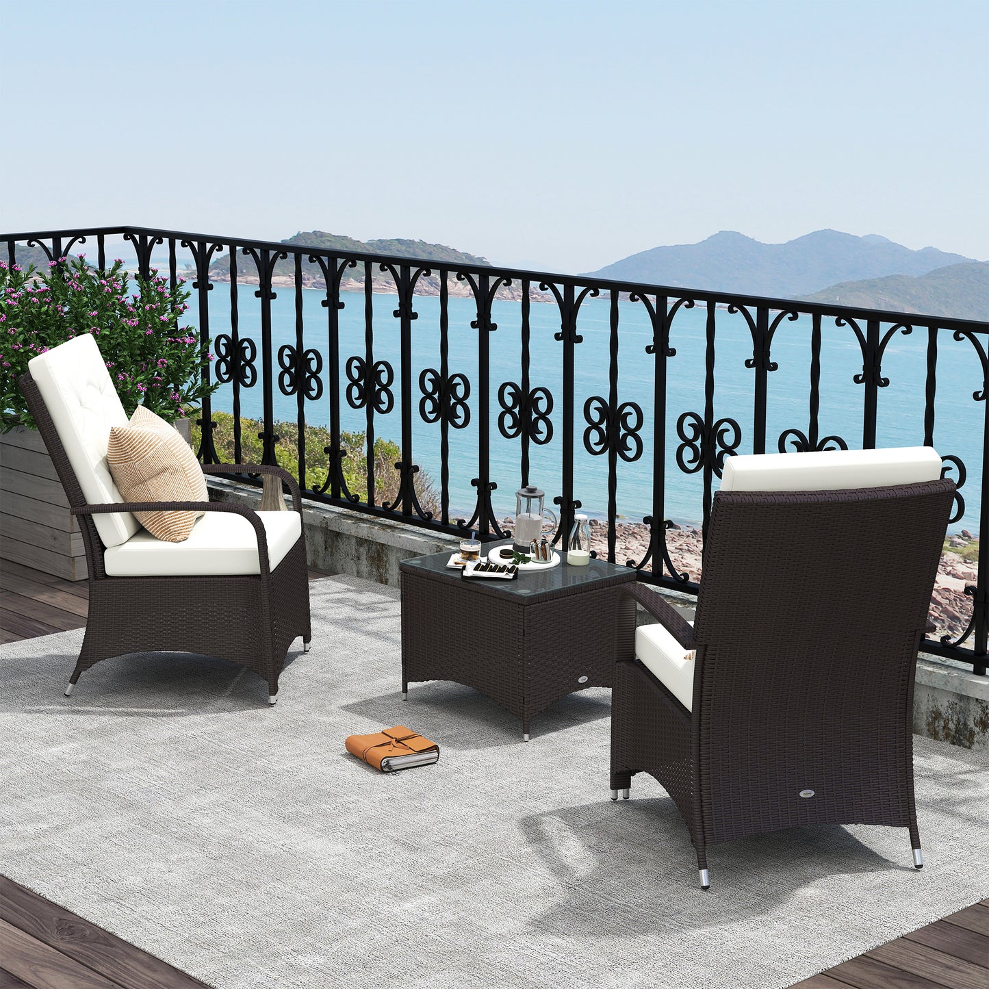 Amalfi 3 Piece Rattan Bistro Set with Furniture Cover, Wicker Garden Furniture Set