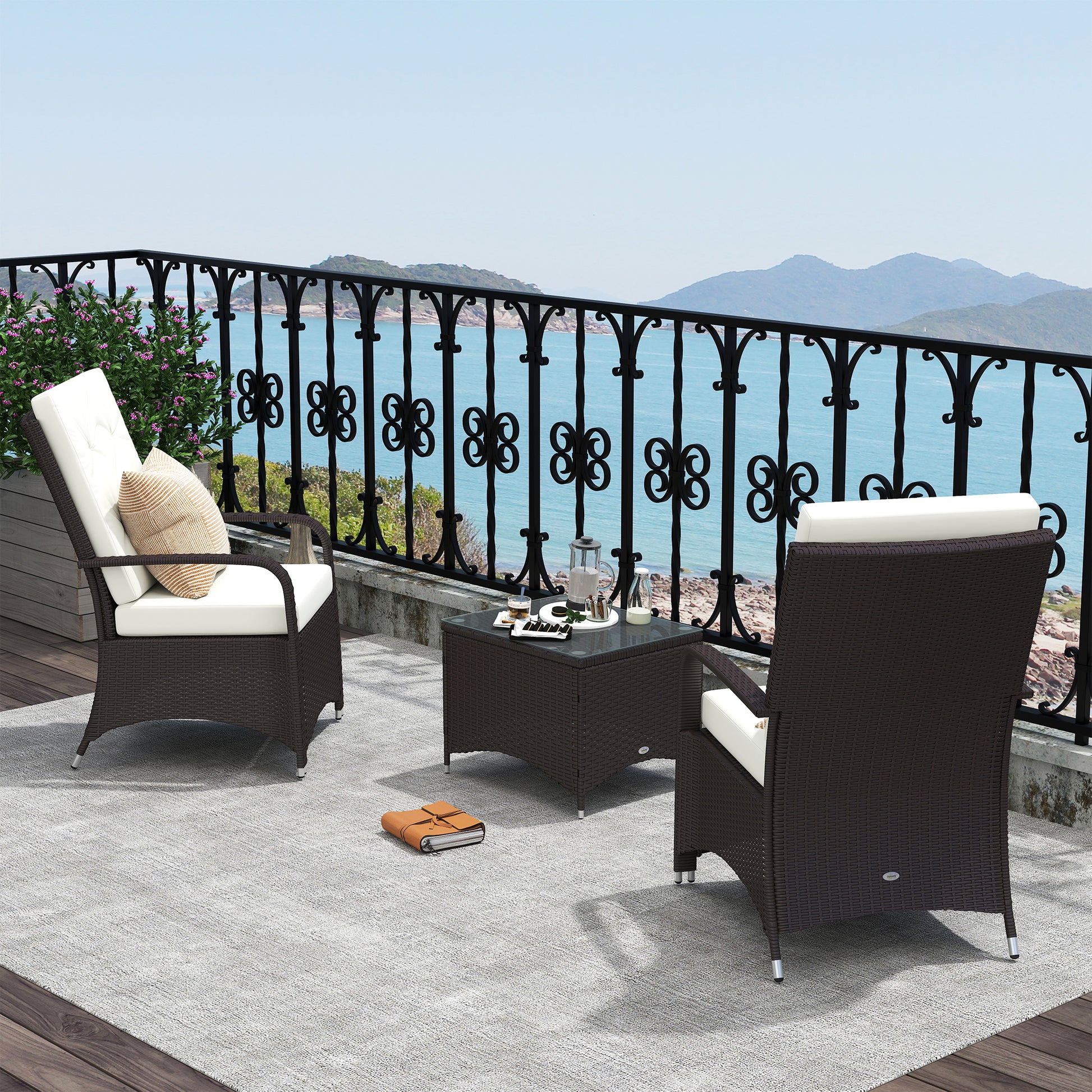 Amalfi 3 Piece Rattan Bistro Set with Furniture Cover, Wicker Garden Furniture Set