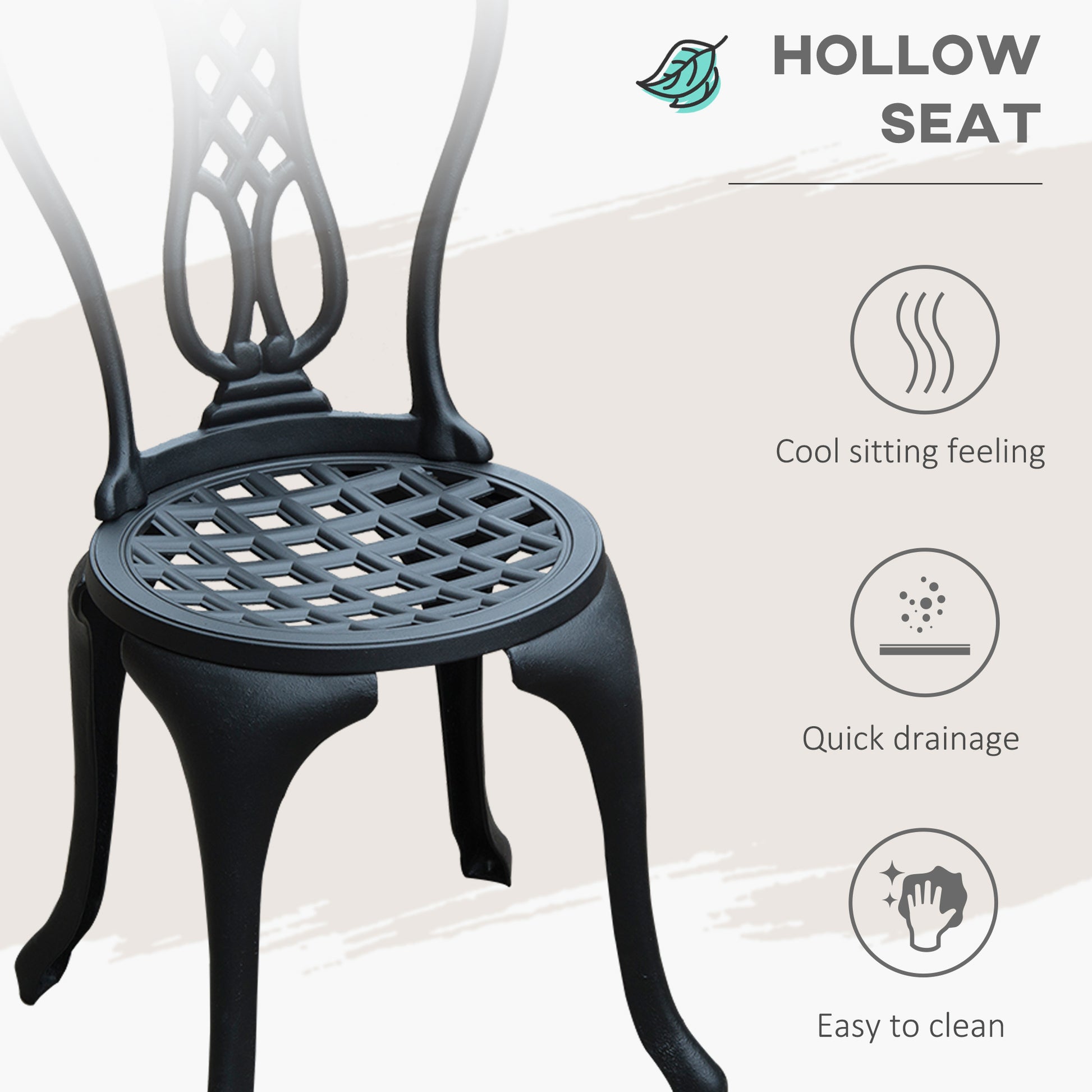 Outsunny 3 Piece Small Patio Furnture Cast Aluminium Bistro Set Garden Outdoor Table and Chairs Shabby Chic Style