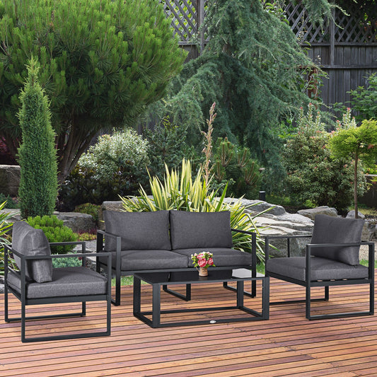Amalfi 4 Piece Garden Sofa Set 2 Single Armchair 1 Bench & Side Table Set Aluminium Frame Garden Furniture with