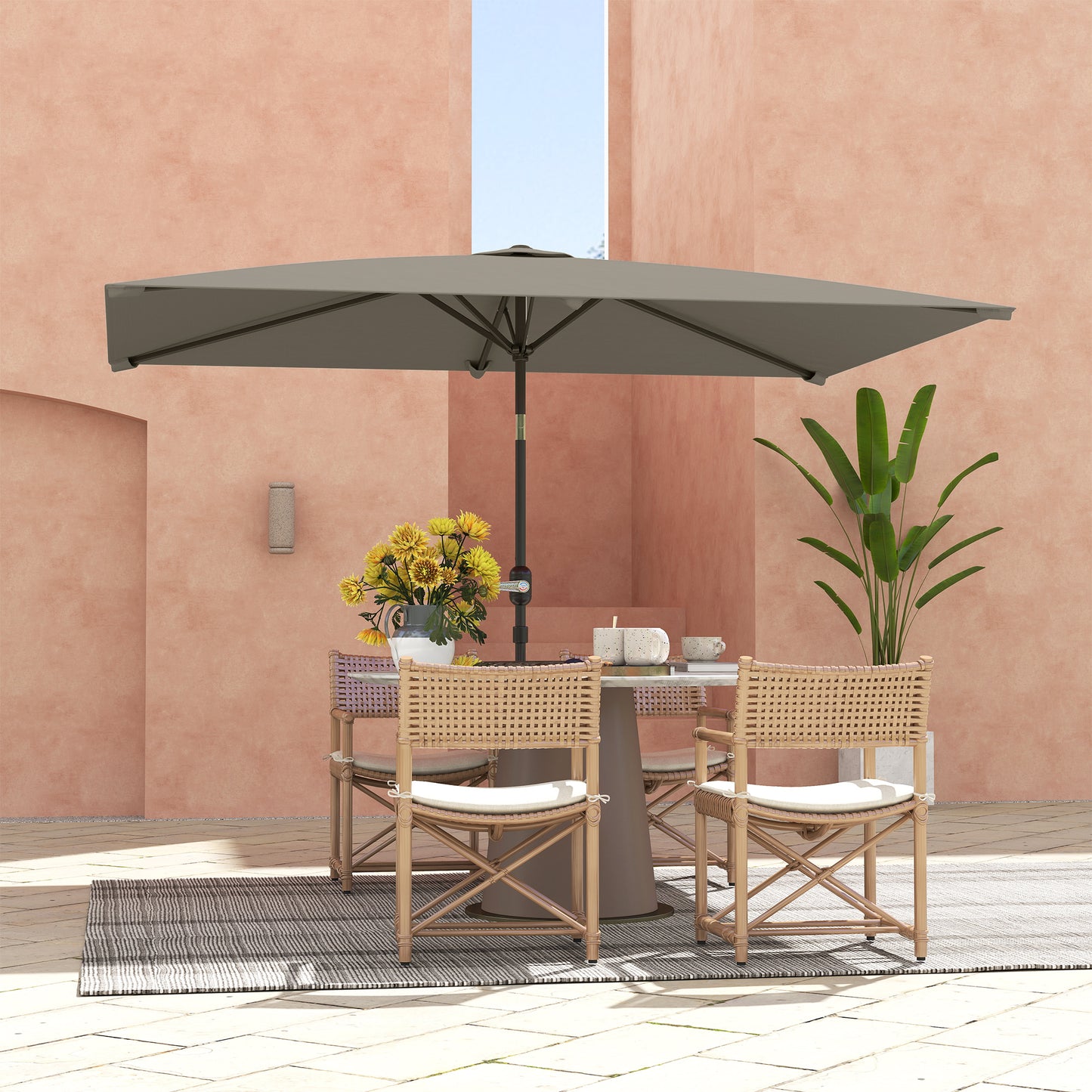 Outsunny 3x2m Garden Parasol Umbrella with Aluminium Pole, Tilt and Crank, Rectangular Outdoor Table Parasol Sun Shade for Patio, Light Grey