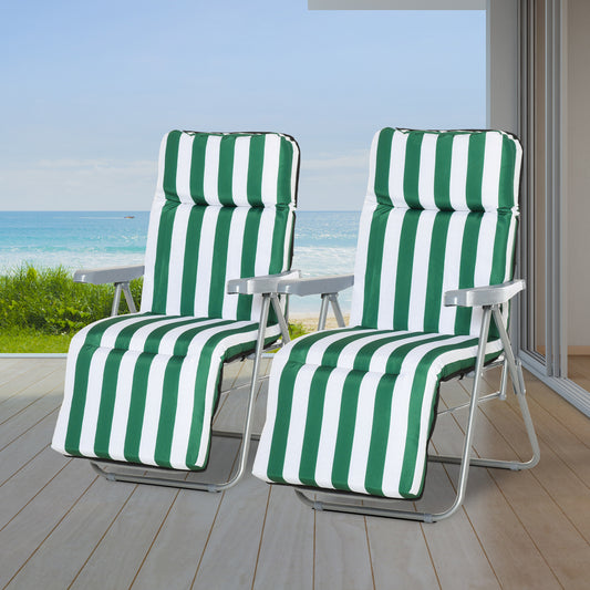 2 Pieces Outdoor Sun Lounger Set with Cushions, Patio Folding 5-Level Adjustable Backrest Recliner Chairs Set of 2 with High Backrest and