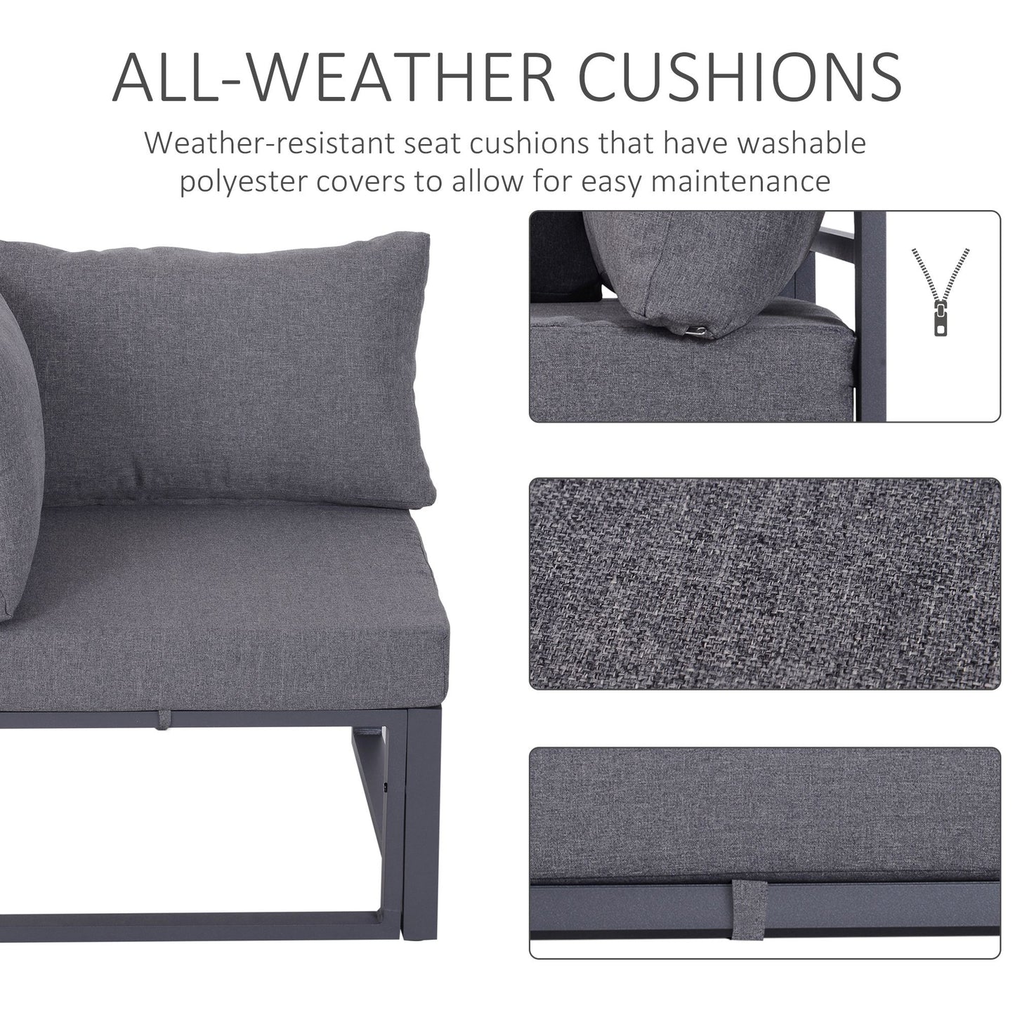 Outsunny 5 Seater Aluminium Garden Furniture Set, Garden Sofa Set with Thick Cushions for Patio and Balcony, Outdoor, Grey