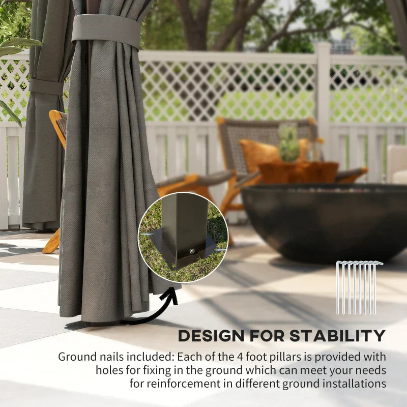 Dark Grey 3m x 3.6m Hardtop Gazebo – Polycarbonate Roof Garden Pavilion with Removable Privacy Curtains