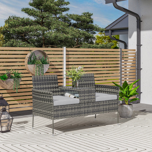 Verona Two-Seat Rattan Chair, with Middle Table - Charcoal Grey