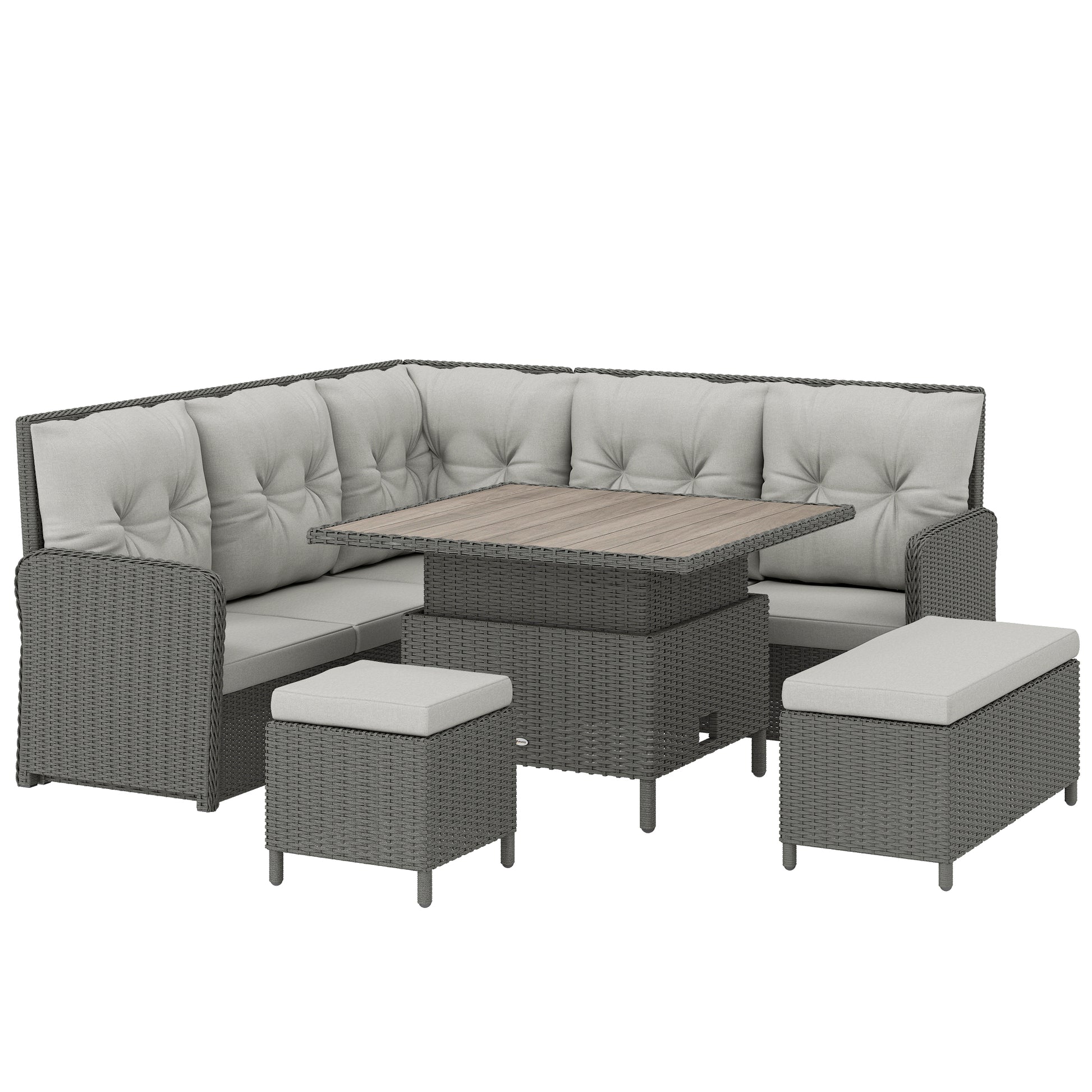 Outsunny 6 Pieces Outdoor PE Rattan Garden Furniture, Patio Wicker Sectional Conversation Corner Sofa