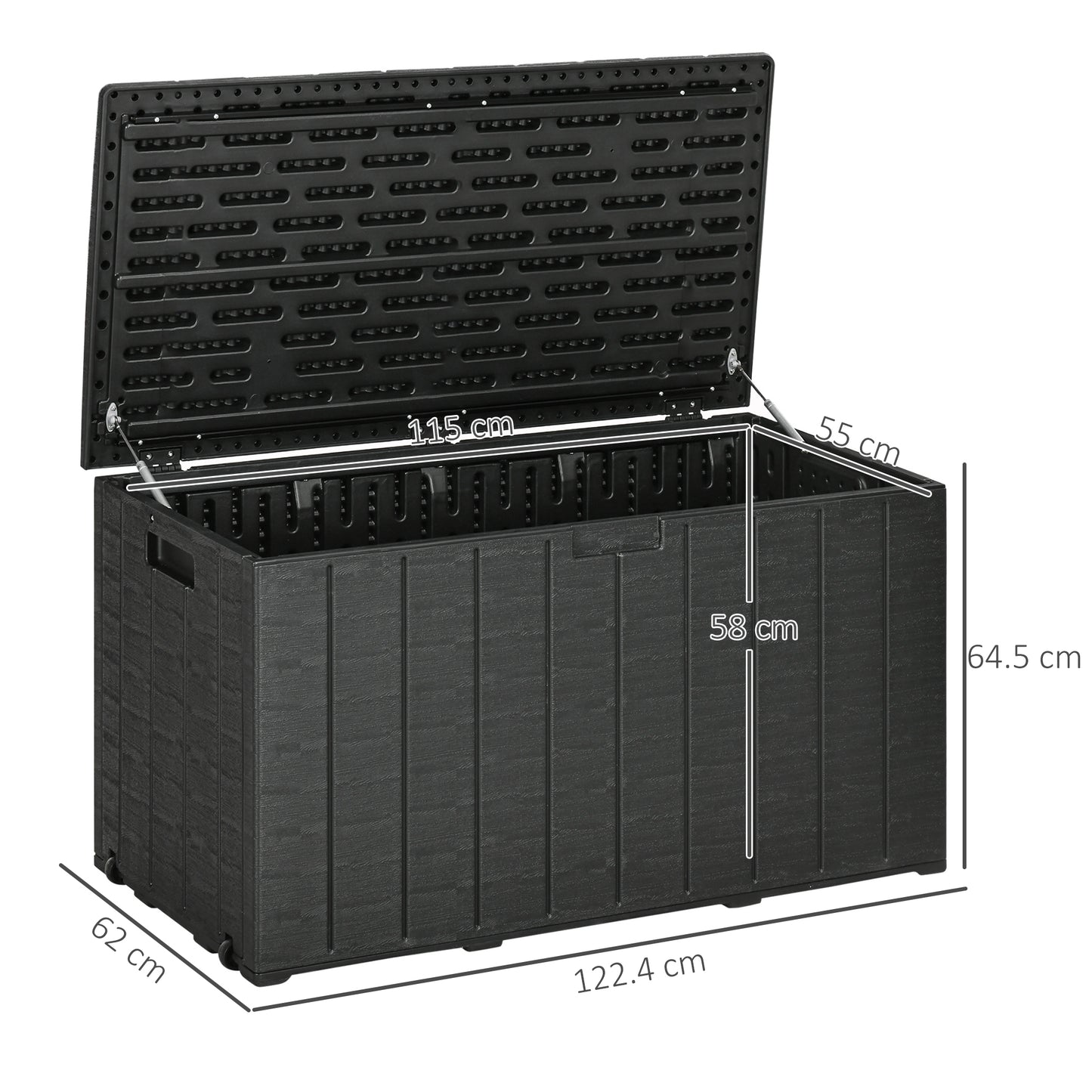 Outsunny - 336L Plastic Garden Storage Box, with Wheels, Black