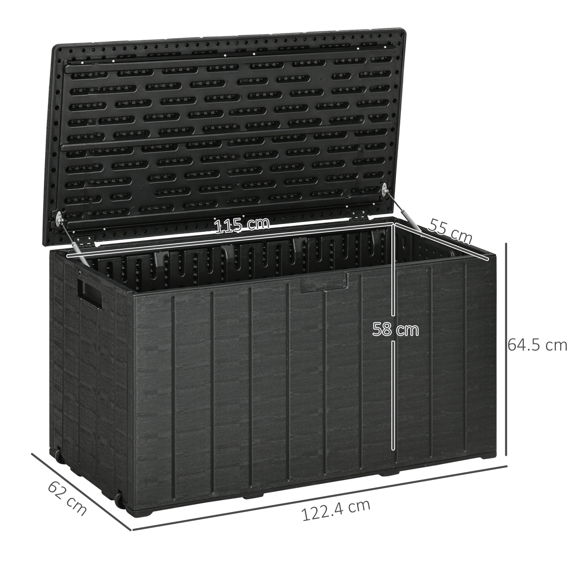 Outsunny - 336L Plastic Garden Storage Box, with Wheels, Black