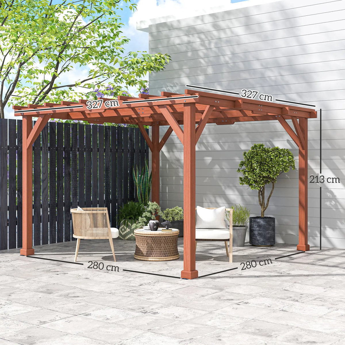 3.3m x 3.3m Wooden Pergola Kit – Garden Pergola with Grape Trellis Roof for Climbing Vines and Flowers