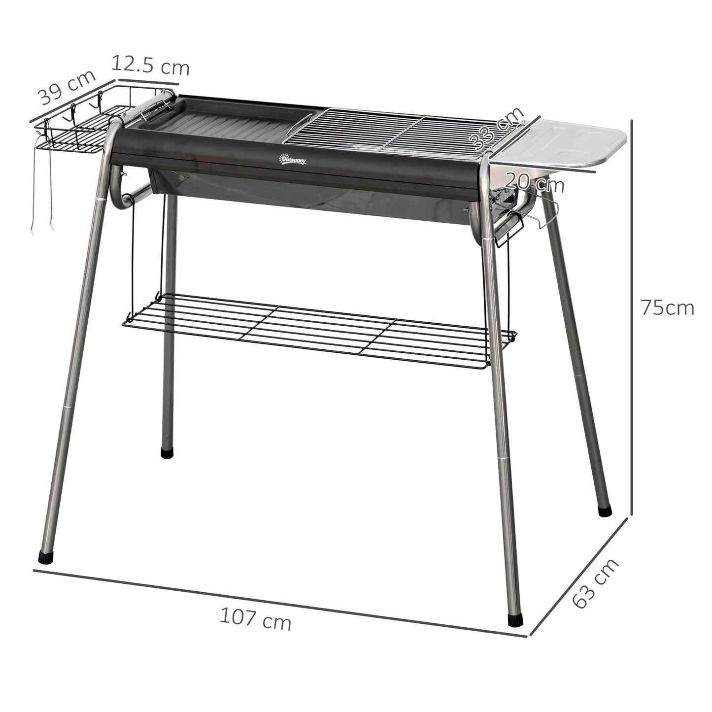 Outsunny Charcoal BBQ Grill - Black