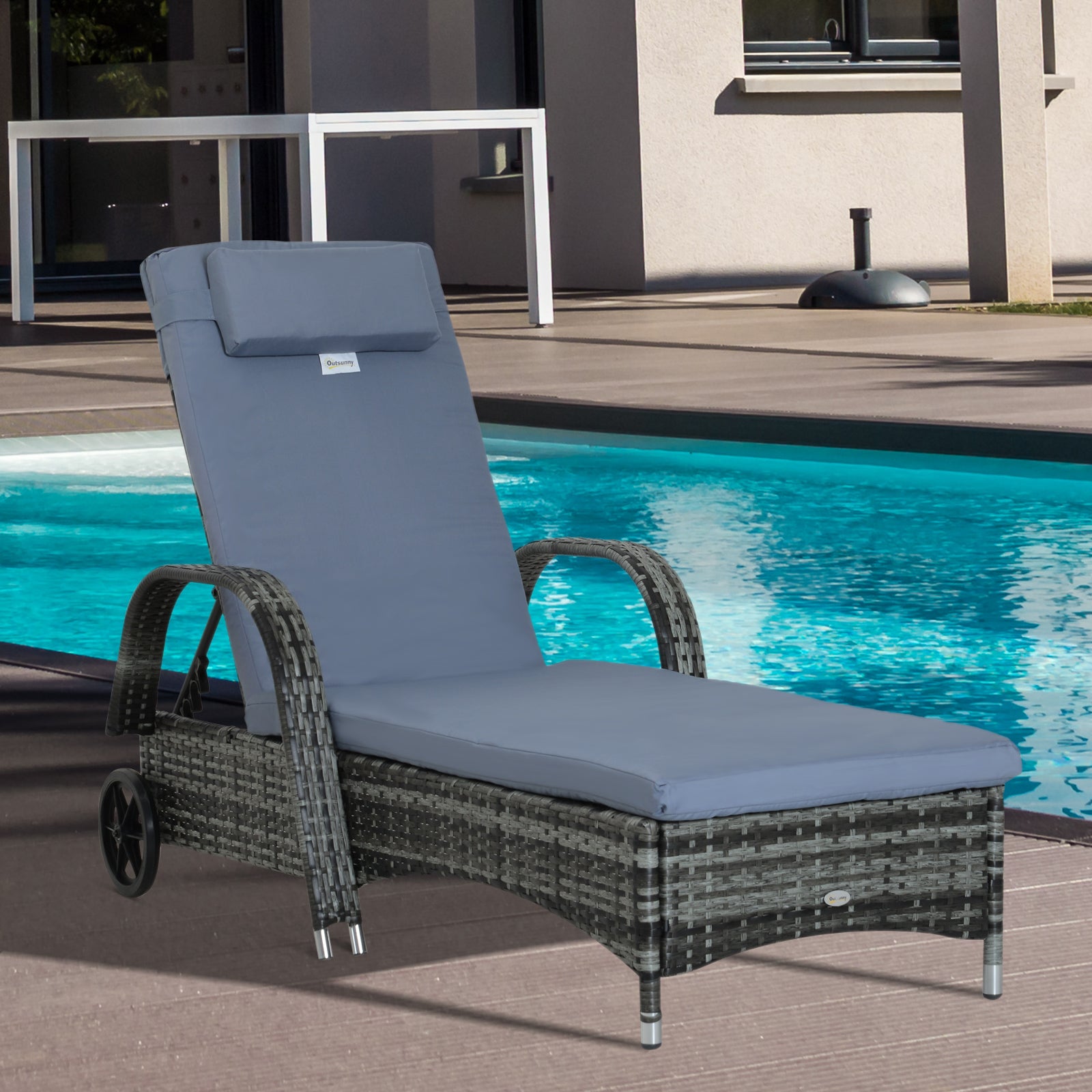 Santorini Garden Rattan Furniture Single Sun Lounger Recliner Bed Reclining Chair Patio Outdoor Wicker Weave