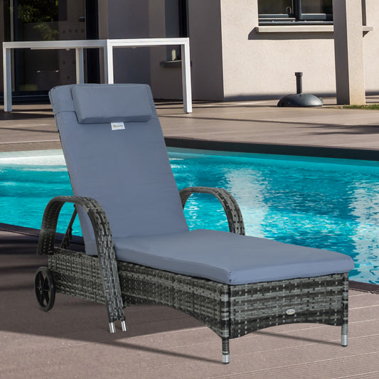 Santorini Garden Rattan Furniture Single Sun Lounger Recliner Bed Reclining Chair Patio Outdoor Wicker Weave