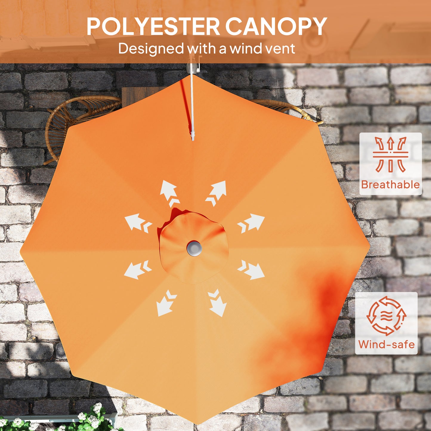 Outsunny 3(m) Wall-Mounted Parasol Shade, with Handle - Orange