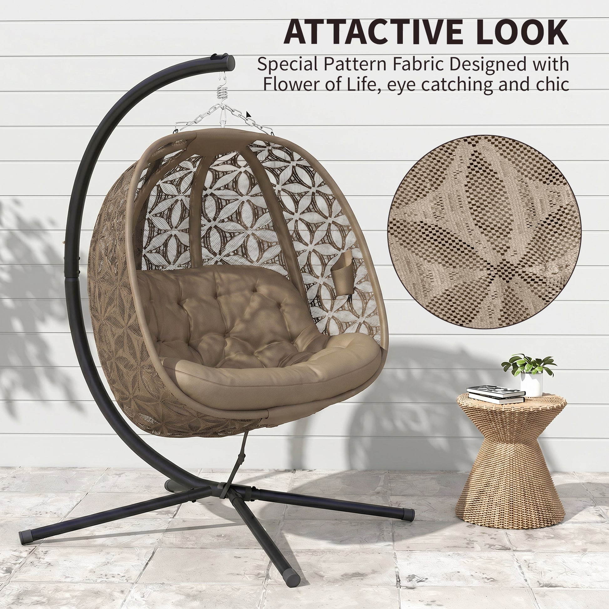 Outsunny Outdoor Double Hanging Chair with Cushion and Cup Holders, Sand Brown