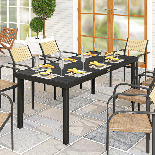 Santorini Aluminium Garden Dining Table for 8 People, Faux Wood Top, for Garden, Patio, 190 x 90 x 74cm, Black