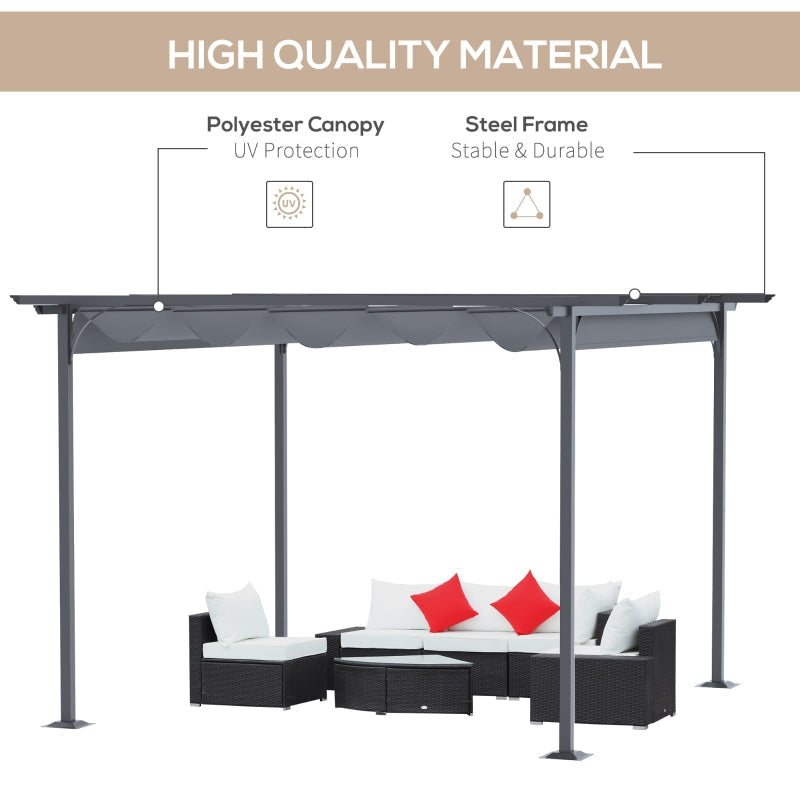 3.5m x 3.5m Grey Metal Pergola with Retractable Canopy – Outdoor Garden Sun Shade Shelter