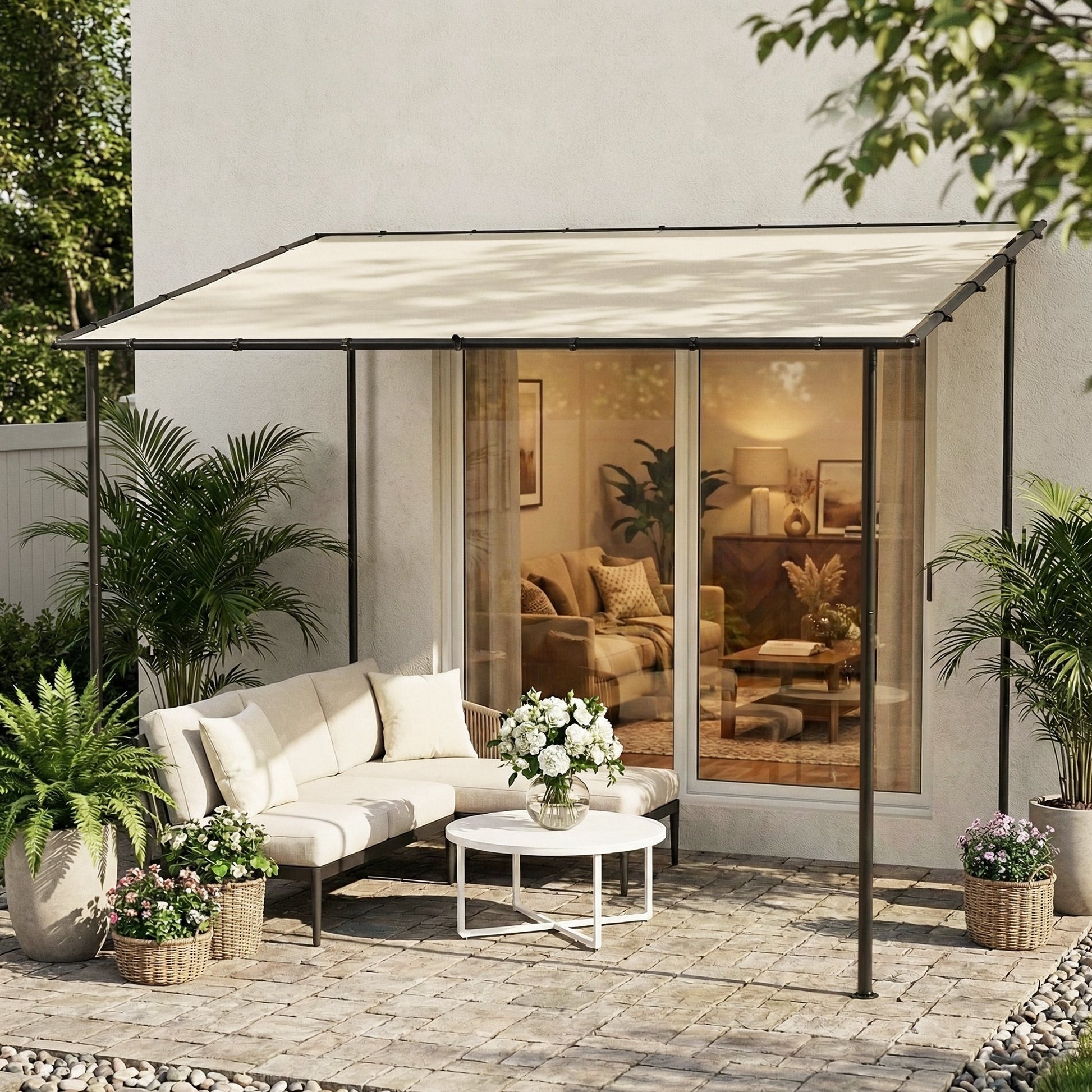3 x 2 m Lean to Garden Pergola, Metal Frame Gazebo Pergola with UPF30+ Protection, Sloped Roof