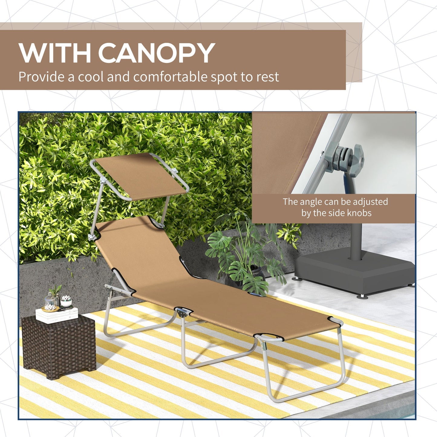Outsunny Sun Lounger, with Adjustable Face Canopy - Brown