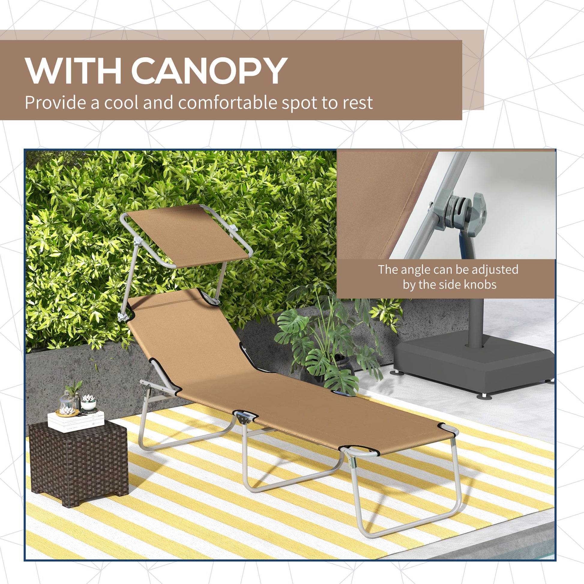 Outsunny Sun Lounger, with Adjustable Face Canopy - Brown