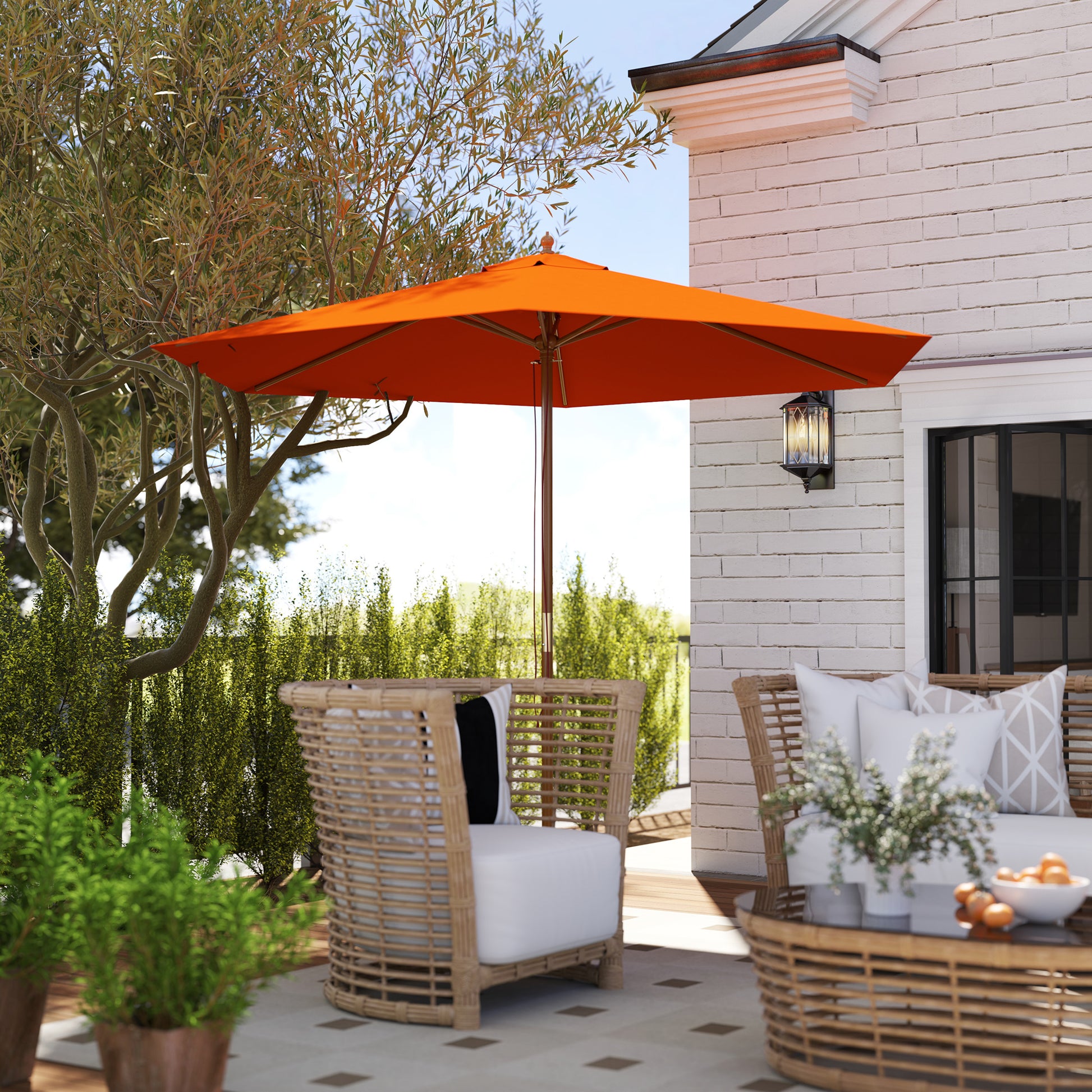 2.5m Wood Garden Parasol Sun Shade Patio Outdoor Wooden Umbrella Canopy, Table Market Umbrella with Vent