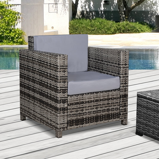 Amalfi Rattan Garden Armchair 10cm Cushion Outdoor Single Chair with Steel Frame, Grey