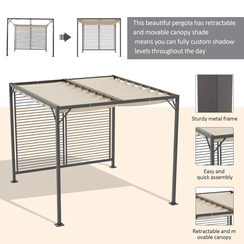 2.8m x 3m Metal Pergola – Retractable Canopy Roof Patio Cover