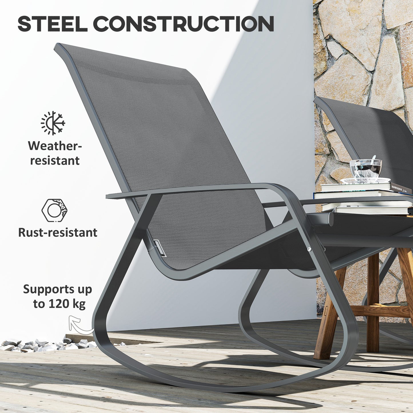 Outsunny Rocking Garden Chair - Grey
