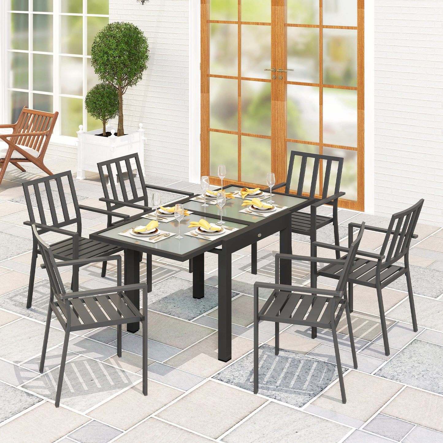 Tivoli Extending Garden Table, Garden Dining Table with Aluminium Frame and Tempered Glass Tabletop