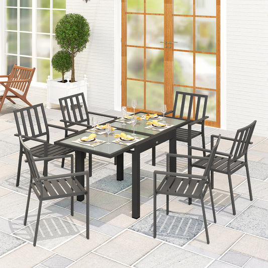 Tivoli Extending Garden Table, Garden Dining Table with Aluminium Frame and Tempered Glass Tabletop