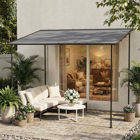 3 x 2 m Lean to Garden Pergola, Metal Frame Gazebo Pergola with UPF30+ Protection, Sloped Roof