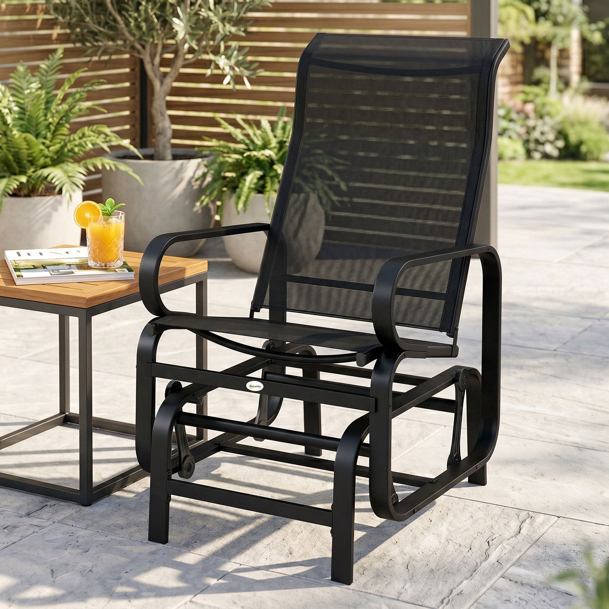 Monaco Outdoor Gliding Rocking Chair with Sturdy Metal Frame Garden Comfortable Swing Chair, Black