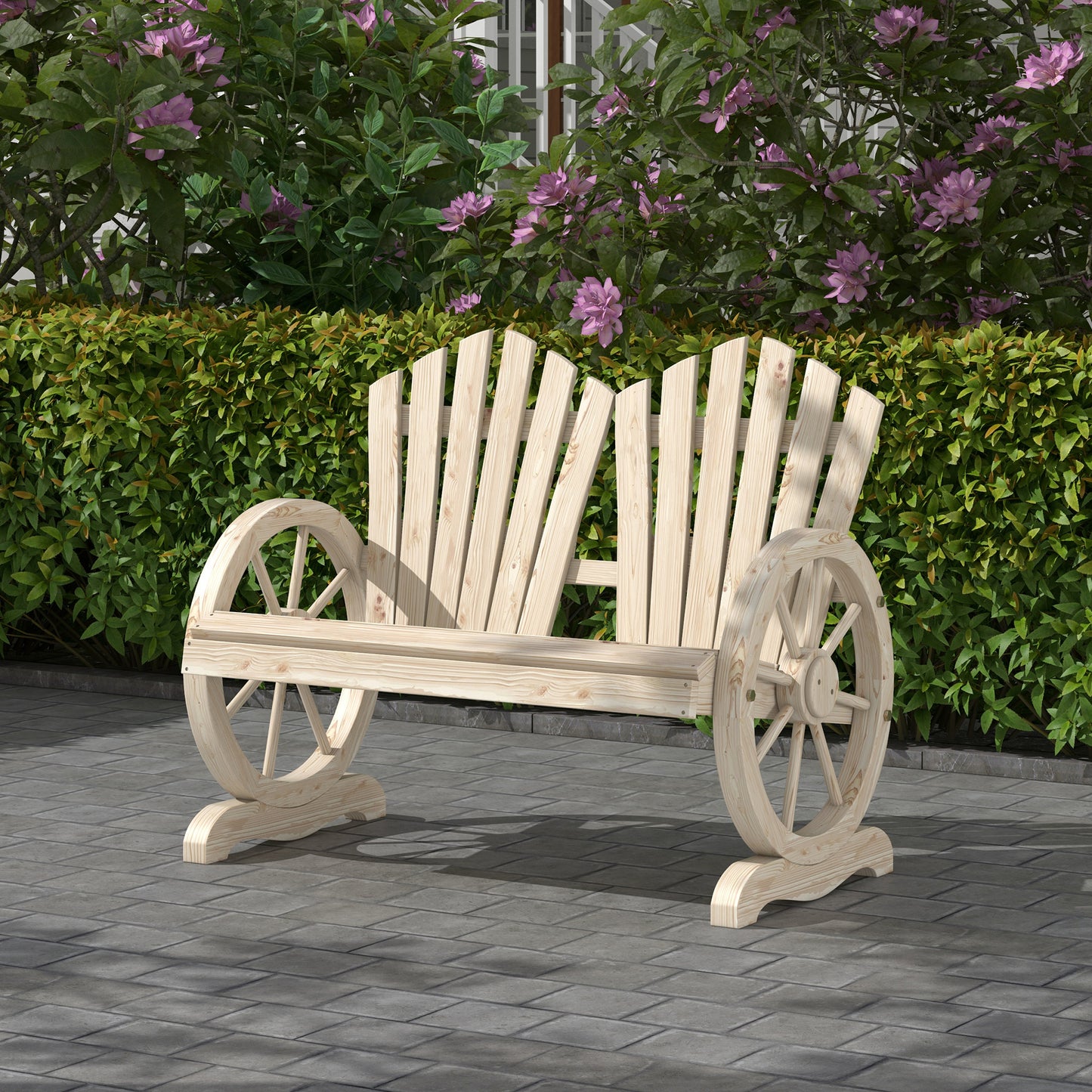 Tivoli Fir Wood Love Seats with Wheel-Shaped Armrests, Large Load-Bearing Chair, Natural Wood Finish