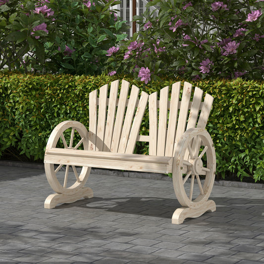 Tivoli Fir Wood Love Seats with Wheel-Shaped Armrests, Large Load-Bearing Chair, Natural Wood Finish