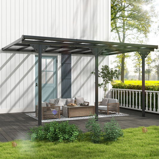 4.35 x 3m Garden Gazebo Pergola, Retractable Pergola Canopy Aluminum Post & PC Roof, Grey