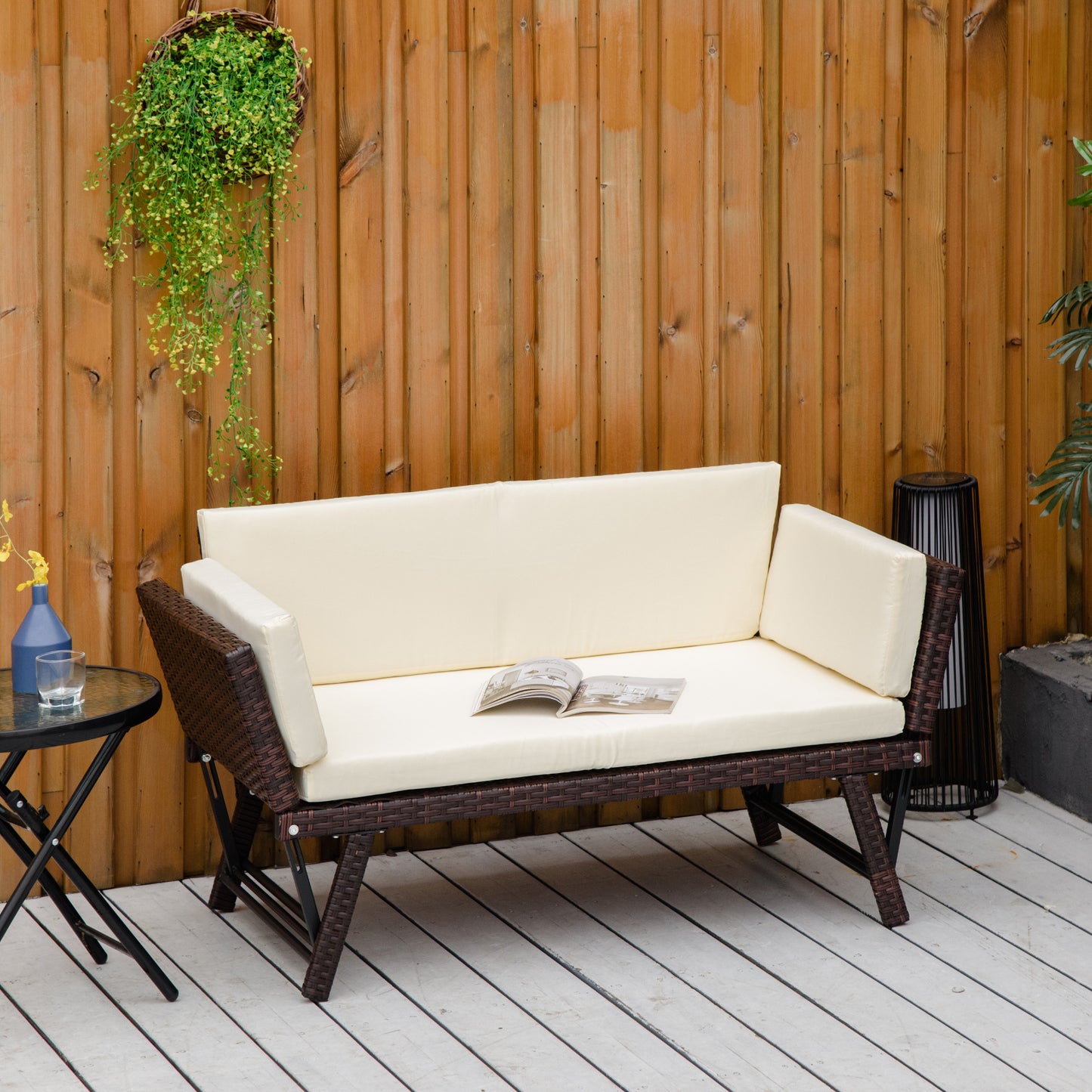 Sorrento 2-Seater 2-in-1 Rattan Convertible Sofa Daybed, Brown