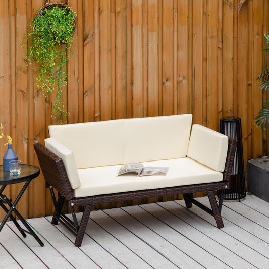 Sorrento 2-Seater 2-in-1 Rattan Convertible Sofa Daybed, Brown