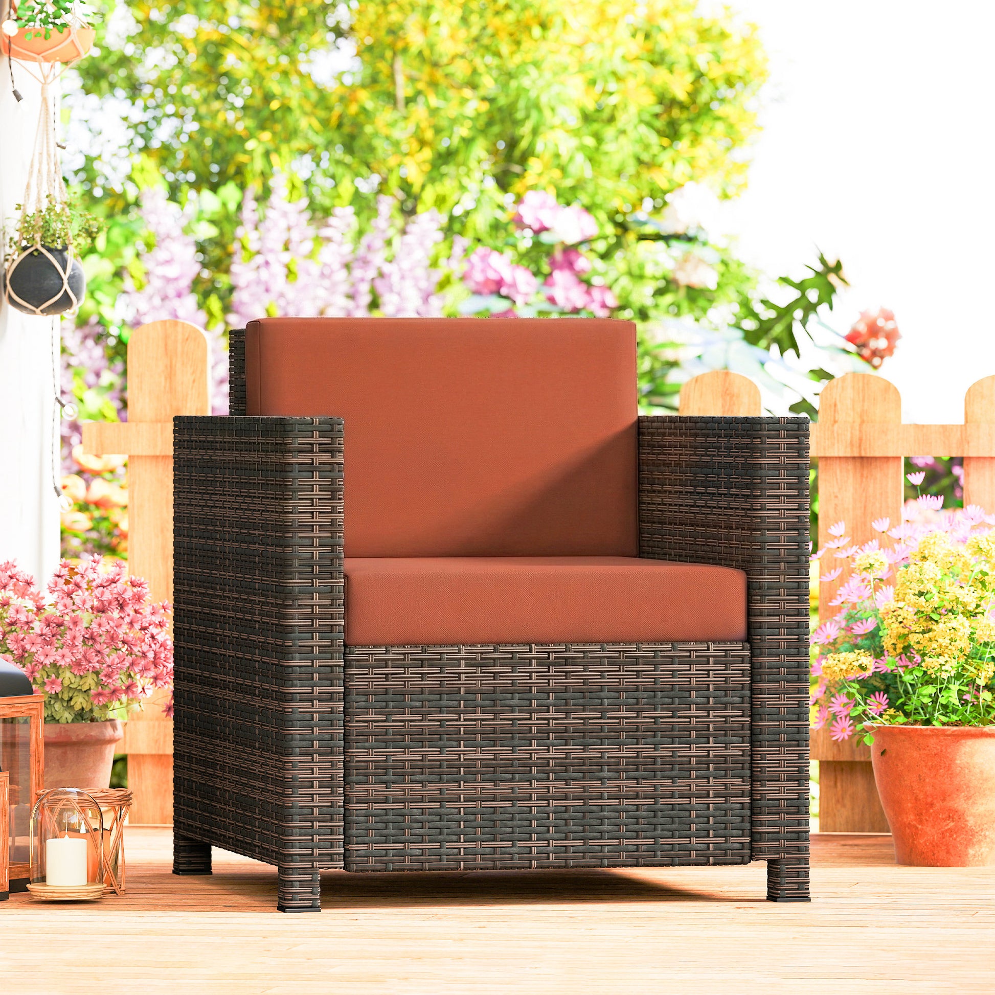 Riviera PE Rattan Garden Armchair with Cushion - Mixed Brown/Orange