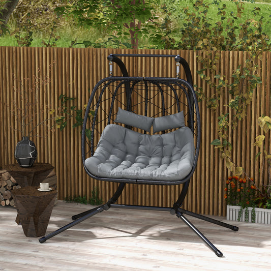 Mediterraneo Two-Seater Steel Frame Hanging Egg Chair - Black