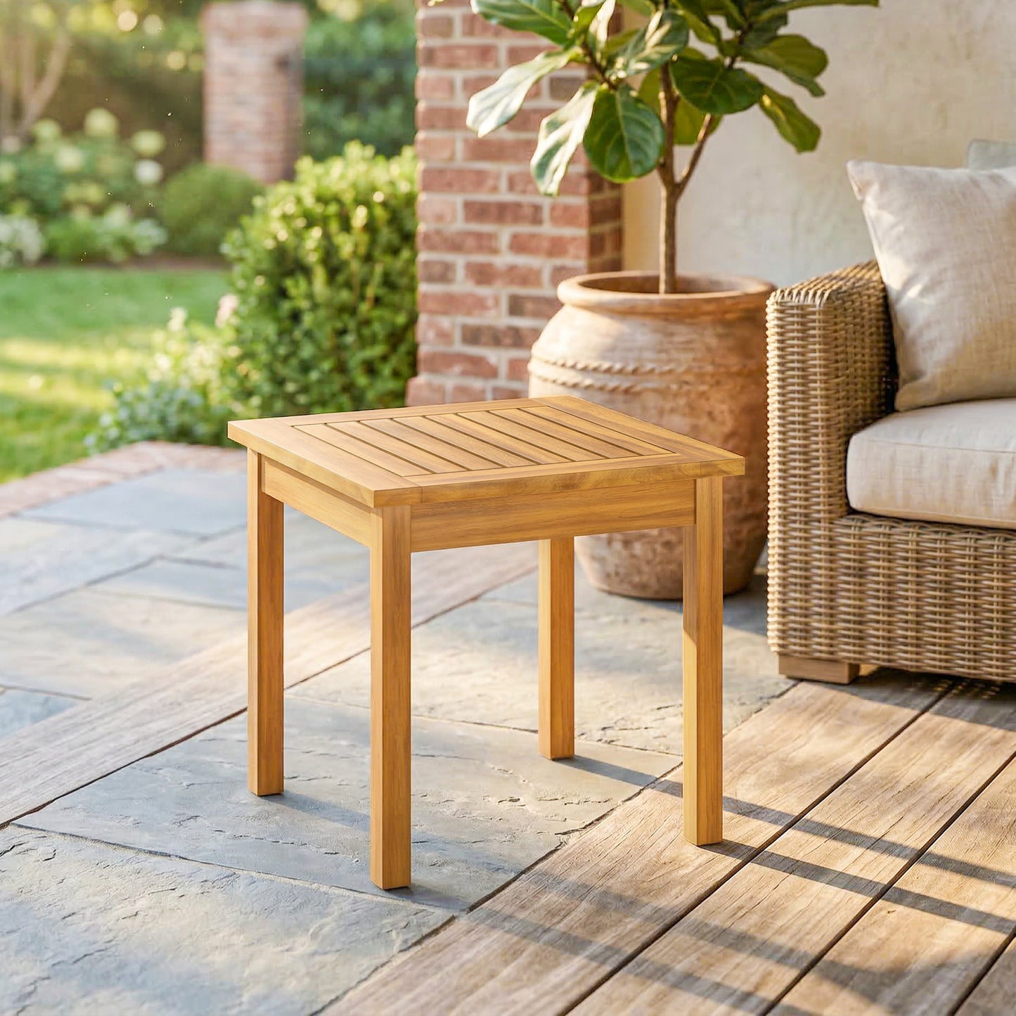 Marbella Coffee Table Fully Assembled Patio Side Table Slatted Top Solid Acacia Wood for Natural Wood