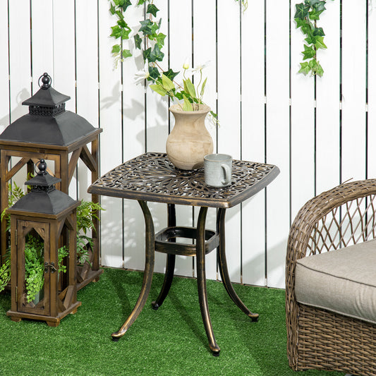 Tivoli Garden Side Table with 38mm Dia. Umbrella Hole, Cast Aluminium Patio coffee Table, 54 x 54cm, Bronze Tone