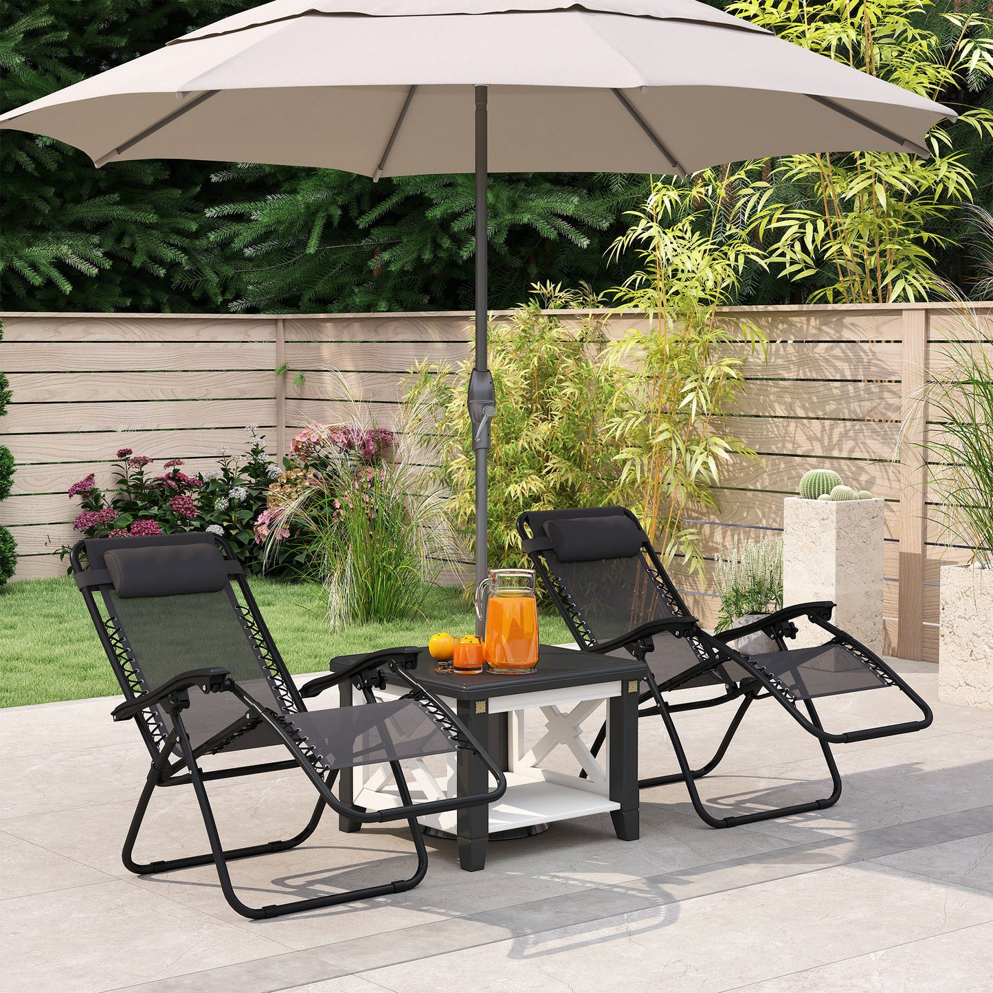 Zero Gravity Chair Set of 2, Metal Frame Texteline Armchair Outdoor Folding and Reclining Sun Lounger with Head Pillow for Patio Decking Gardens