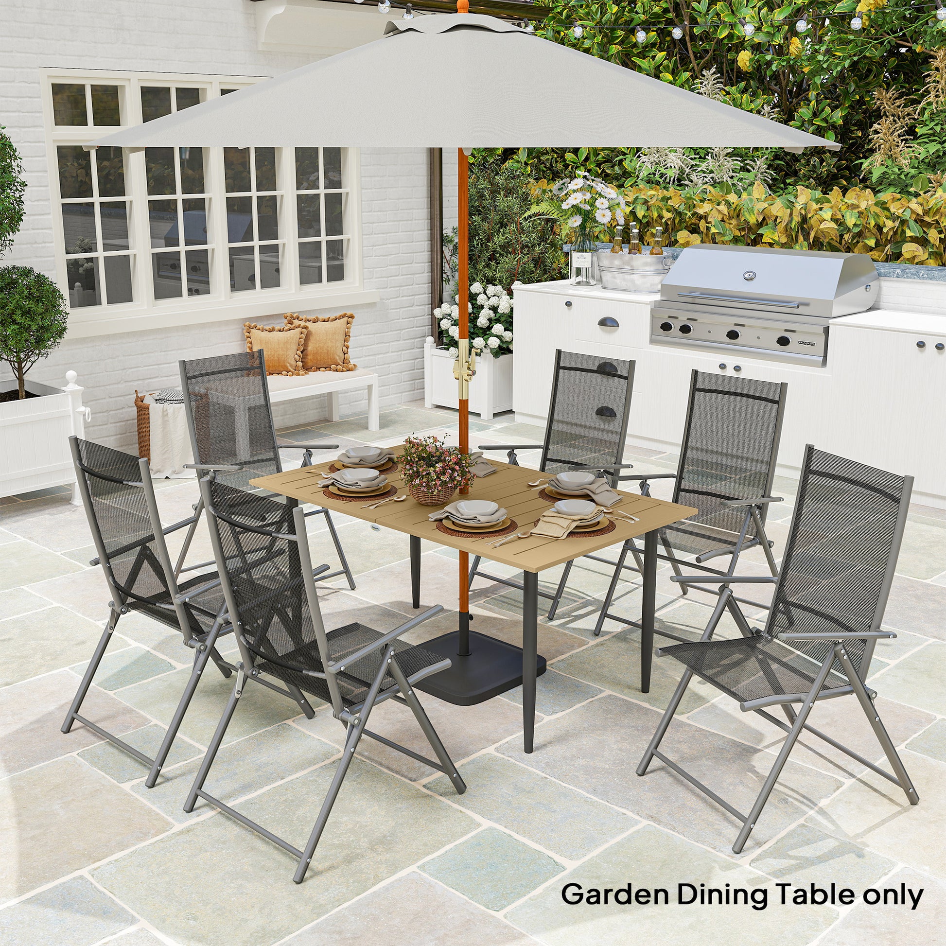 Mediterraneo Garden Dining Table, 150 x 90 cm Rectangle Garden Table with 5 cm Parasol Hole