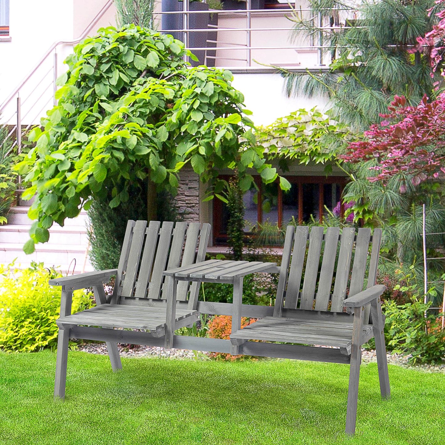 Verona 2-Seater Garden Bench Antique Loveseat for Yard, Lawn, Porch, Patio, Steel, Grey
