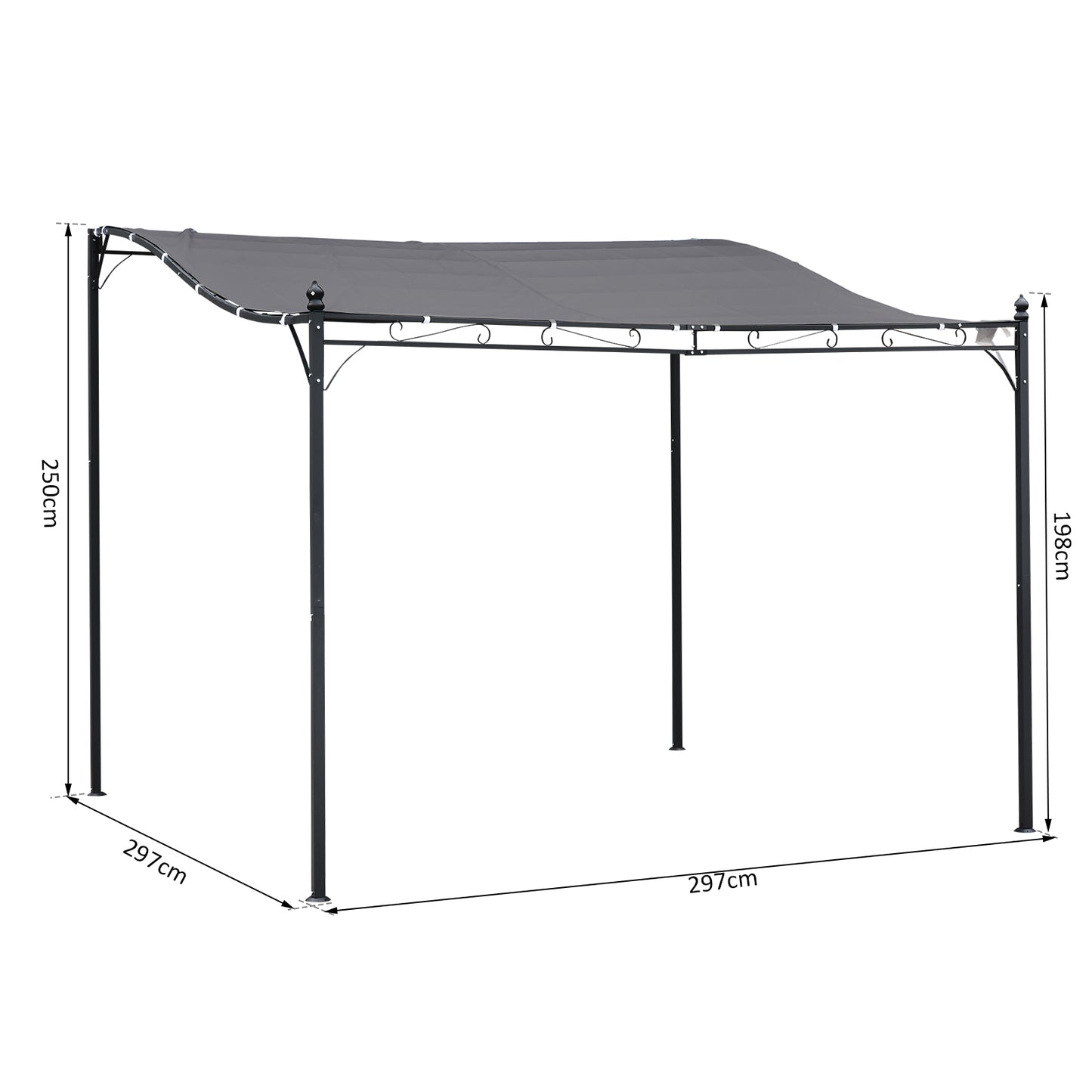 Outsunny 3x3m Metal Pergola with Canopy Garden Awning for Garden Parties, Grey