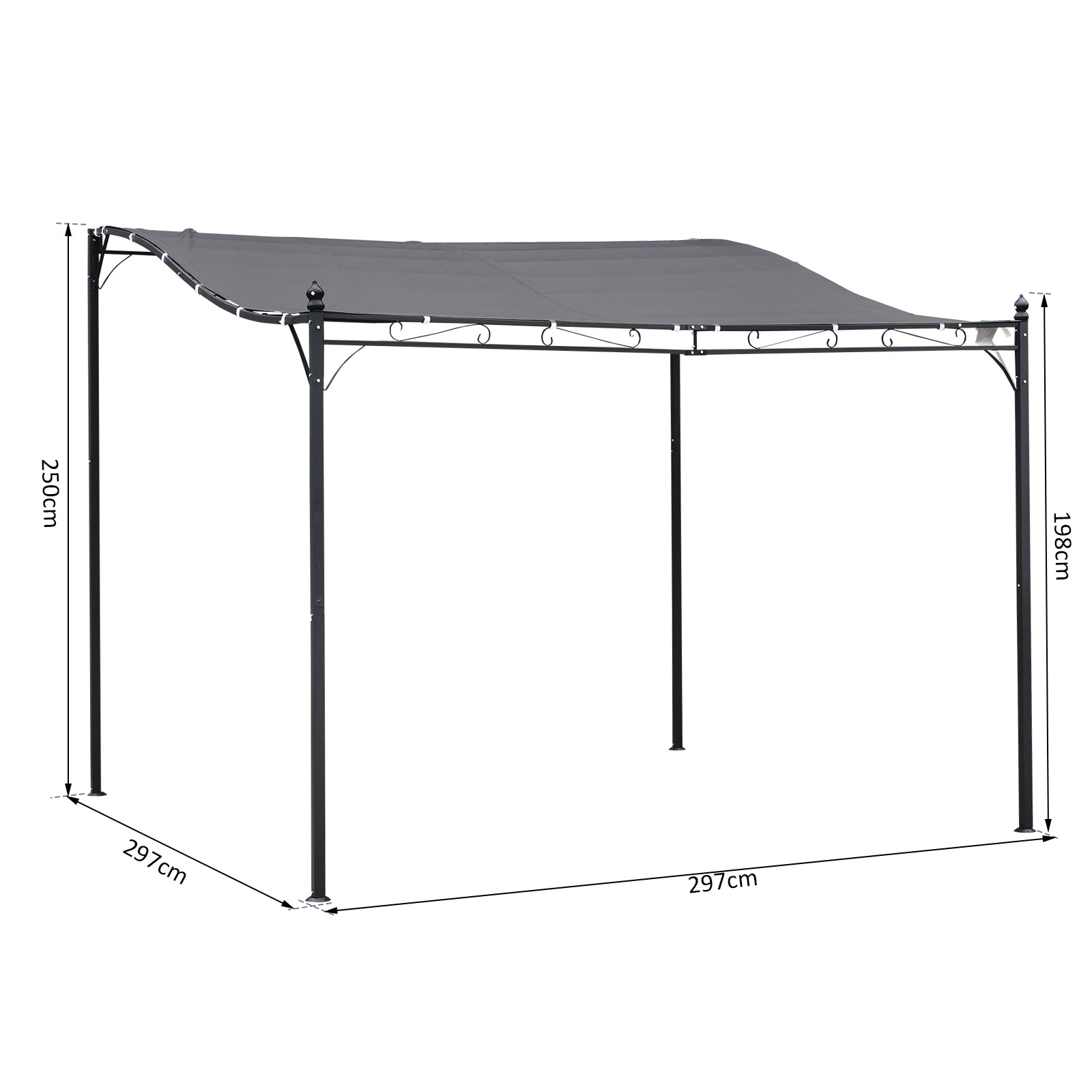 Outsunny 3x3m Metal Pergola with Canopy Garden Awning for Garden Parties, Grey