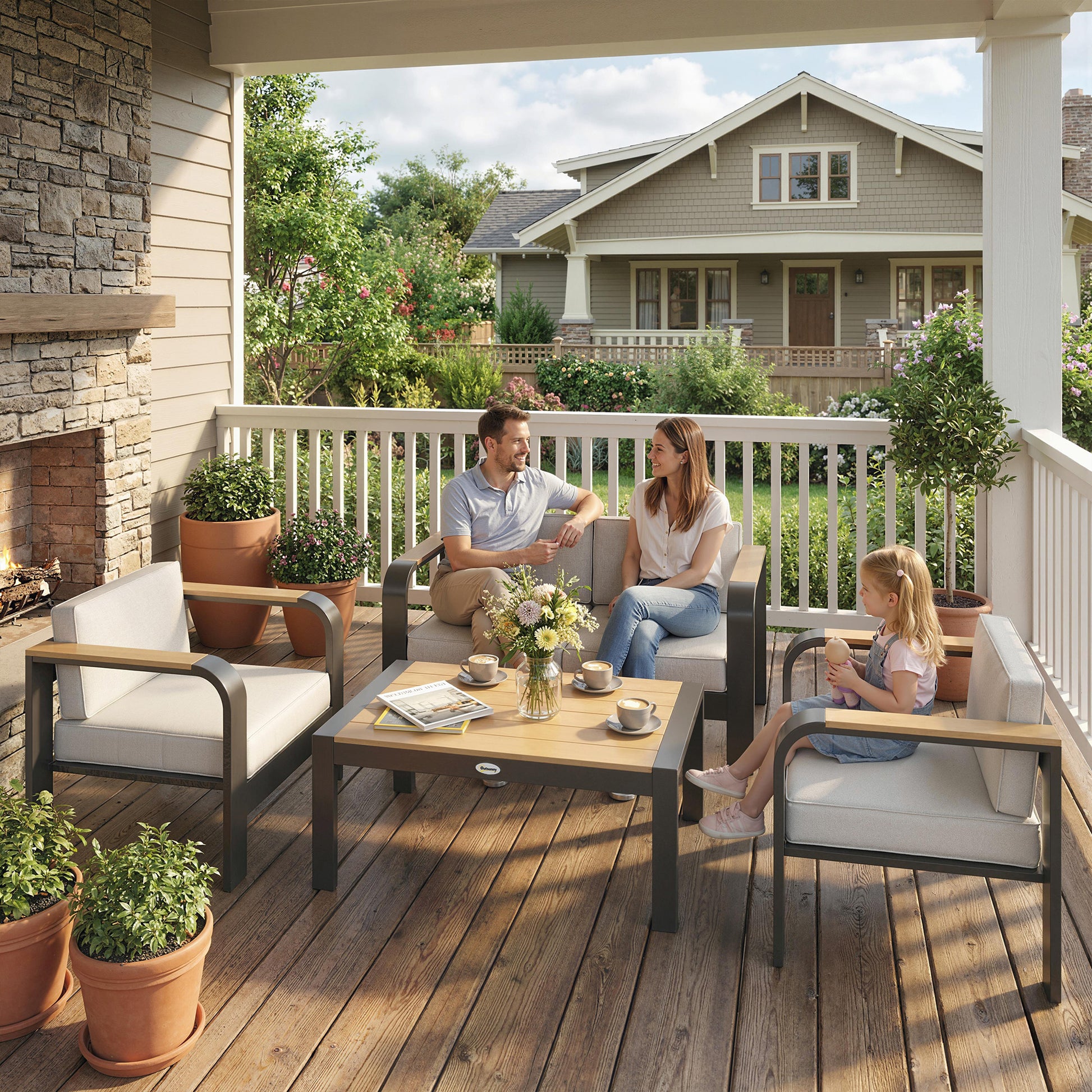 Portofino 4 Seater Aluminium Garden Furniture Set with Olefin Cushions, Garden Sofa Set, Beige