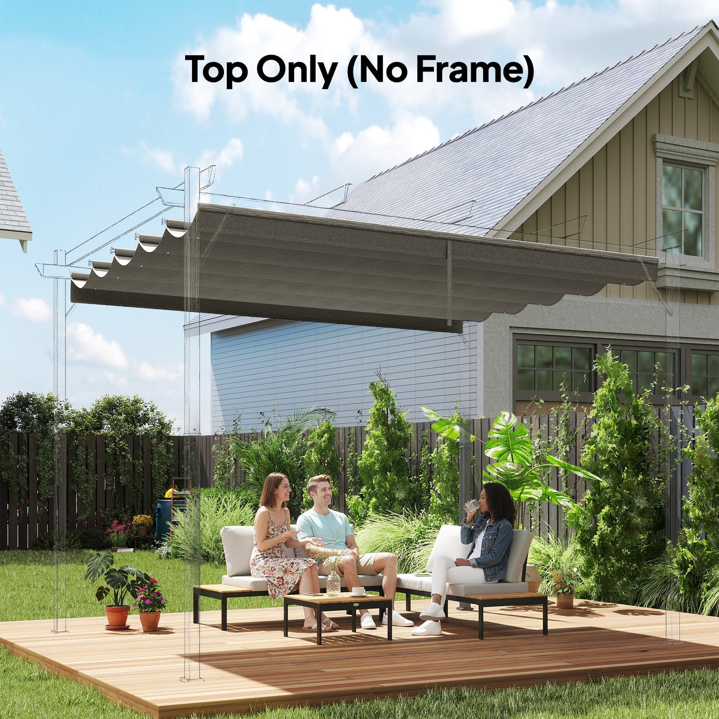 Retractable Pergola Cover, 2.55 x 2.5 m Replacement Canopy Fabric for 3 x 3 m Frame, Roof Top Only